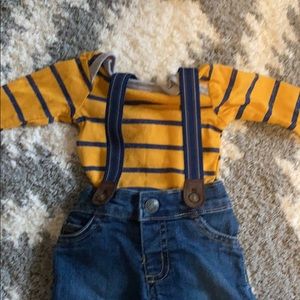 Baby boy suspenders with striped onzie